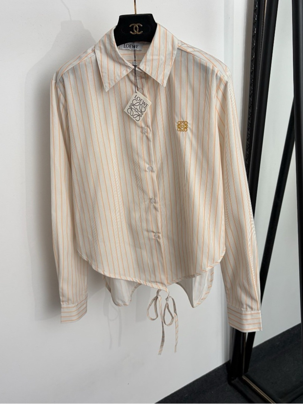 Loewe Cream and Peach Striped Button-Down Shirt